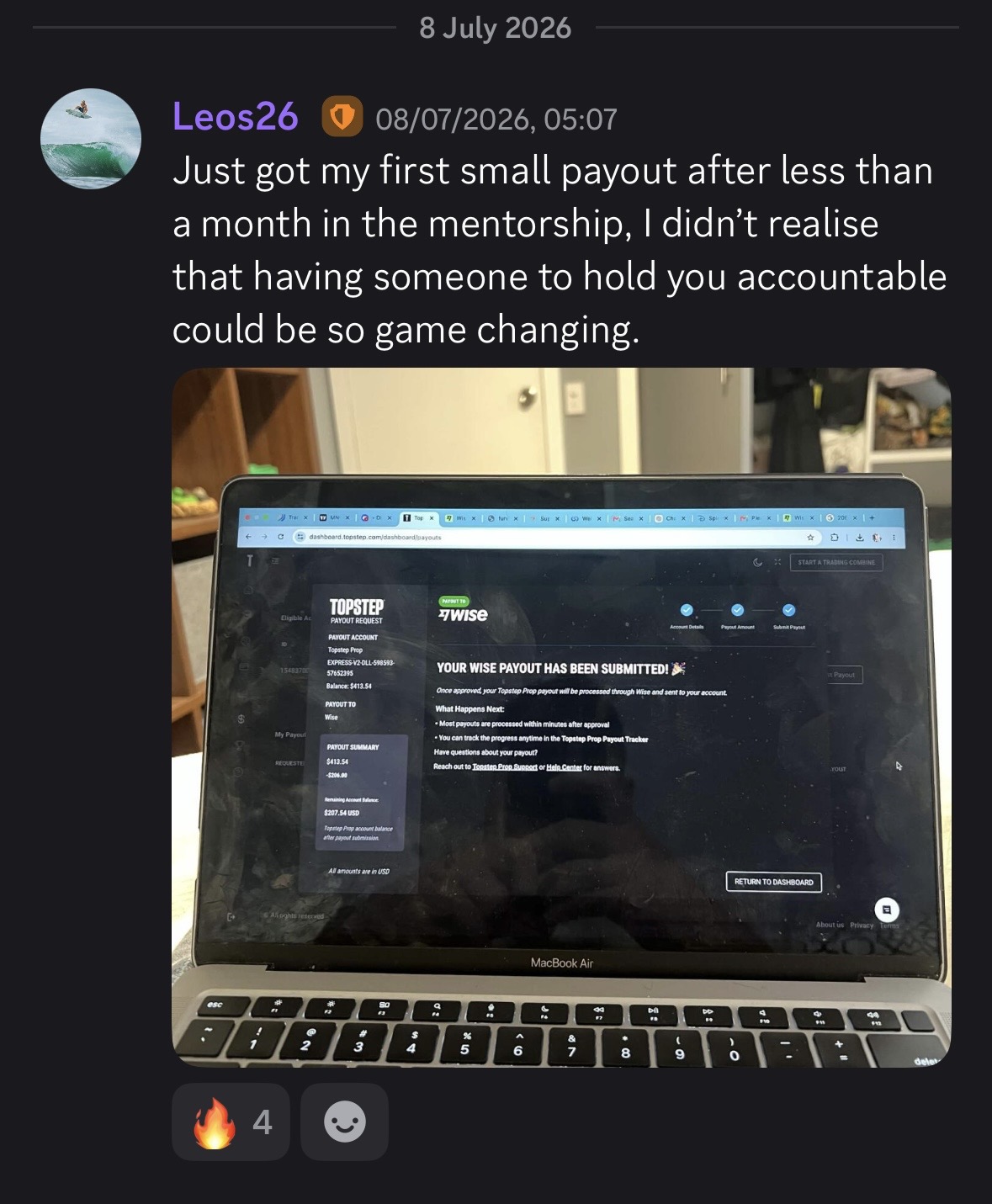 Student payout and testimonial screenshot 5