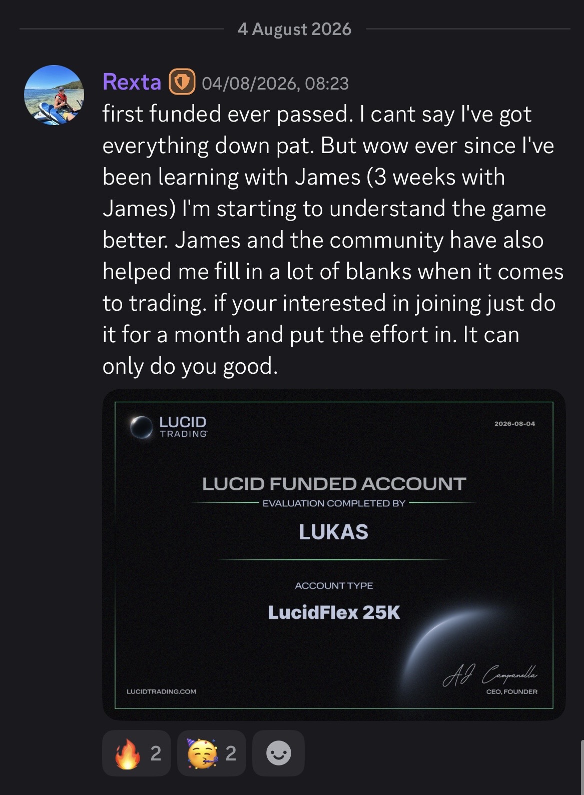 Student payout and testimonial screenshot 2